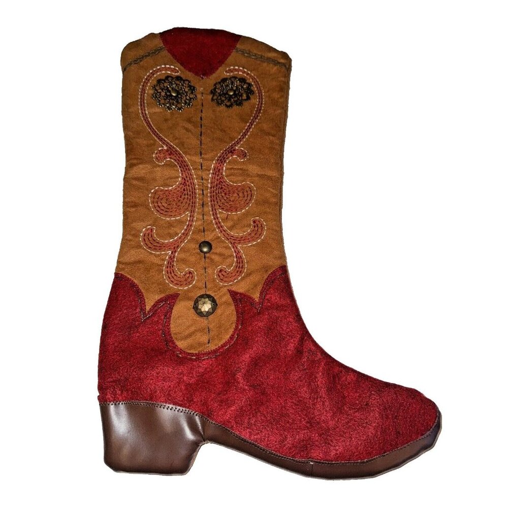 Boot Shaped Christmas Stocking Western Cowboy Ranch Farmhouse Cowgirl Faux Suede